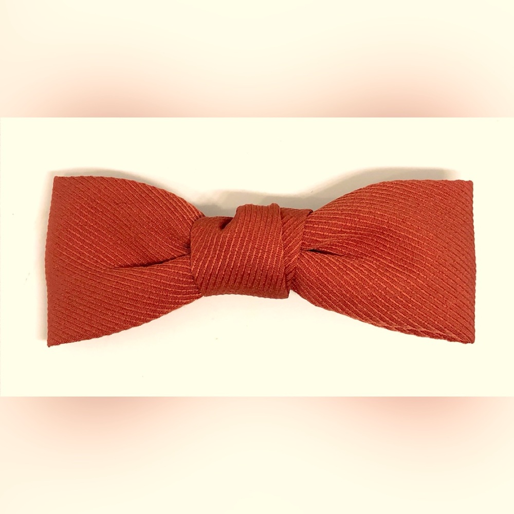 D’Bello Russet Rust Brown Line Textured Fabric Hair Bow Alligator Clip 3.9” NWOT